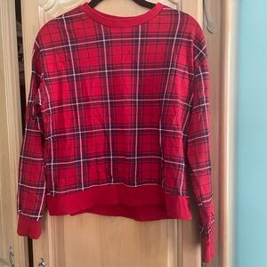 H&M Red Crew Neck Sweater with Classic Plaid Design